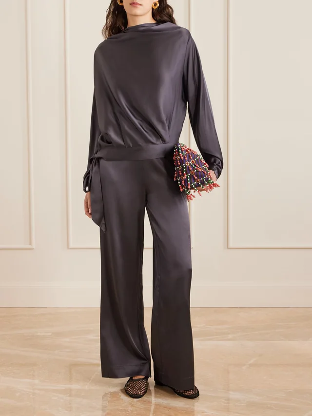 STAUD Phoebe draped silk-blend satin blouse in Purple, photo 2 of 2 from NET-A-PORTER (Canada)