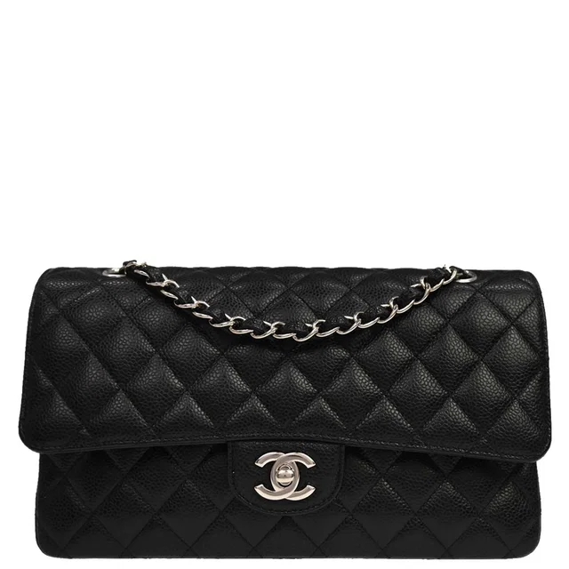 Chanel 2019 Black Caviar Medium Classic Double Flap Shoulder Bag in Black Caviar leather from AMORE Vintage Tokyo
