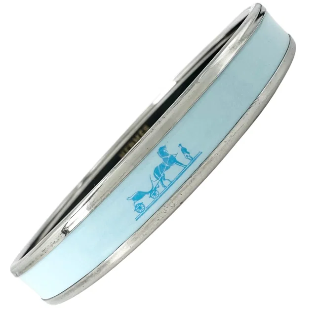 Hermès Enamel Metal Silver Blue Bangle Bracelet in Blue from The Reluxe
