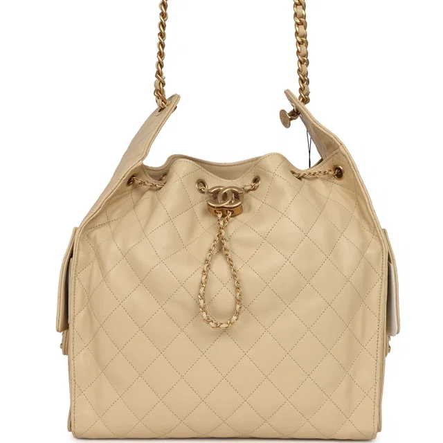 Chanel Medium 25 Hobo Bag Light Beige Caviar Antique Gold Hardware in Beige Caviar leather from Madison Avenue Couture