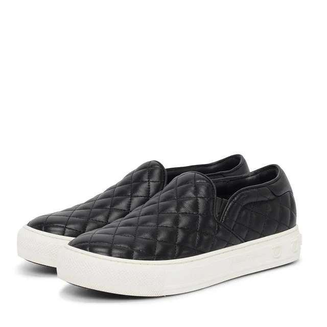 Ferragamo Quilted Lambskin Lisa 1 Slip-On Sneakers 6.5 in Black Lambskin from Blue Spinach
