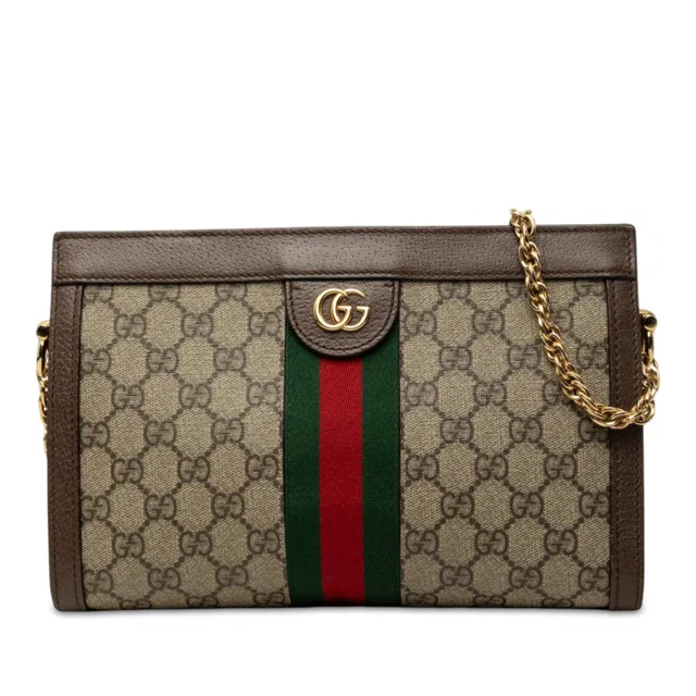Beige Gucci Small GG Supreme Web Ophidia Chain Crossbody in Beige Coated canvas from Designer Revival