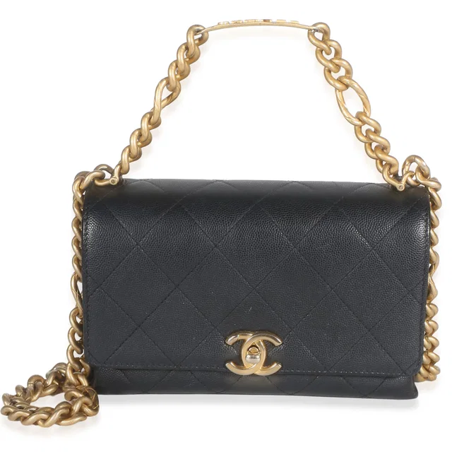 Chanel Black Quilted Caviar Mini Bracelet On Chain Flap Bag in Black Caviar leather from myGemma