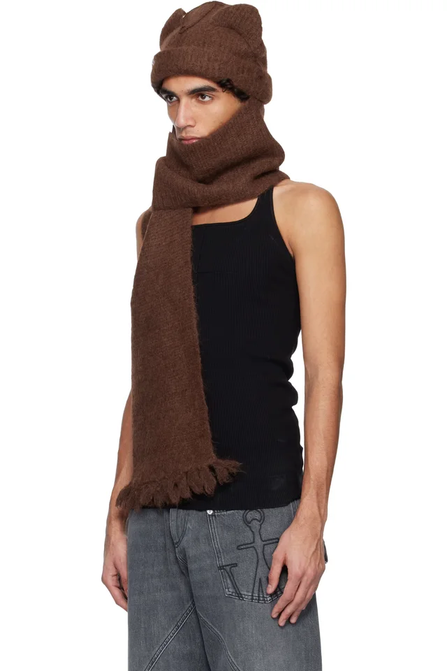 Charles Jeffrey LOVERBOY Brown Alpaca Chunky Ears Scarf Beanie, photo 4 of 4 from SSENSE