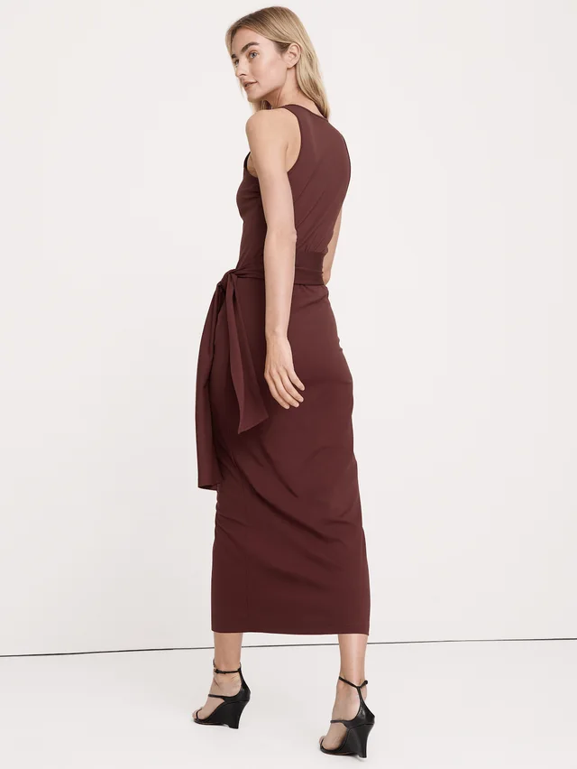 Banana Republic Knit Wrap Midi Dress in Radicchio Burgundy-Brown, photo 2 of 3 from Banana Republic (US)