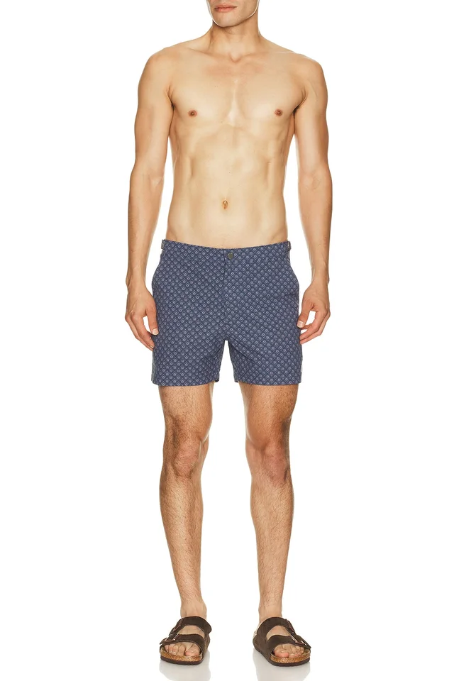 Marine Layer Tailored 5" Swim Trunk in Mood Indigo Diamond Prin, photo 3 of 5 from REVOLVE (Canada)