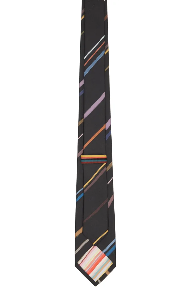 Paul Smith Gray Diagonal 'Painted Stripe' Tie, photo 2 of 3 from SSENSE
