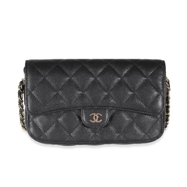 Chanel Black Quilted Caviar Flap Phone Handbag With Chain in Black Caviar leather from myGemma