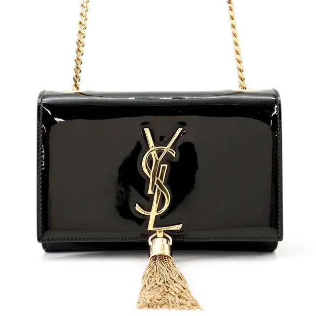 Saint Laurent Chain Shoulder Bag Kate Monogram Patent Black in Black Patent leather from The Reluxe
