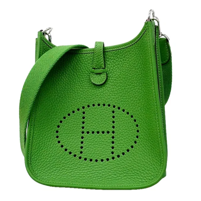 Hermès Shoulder Bag Evelyne TPM Taurillon Clemence Vert Yucca Silver in Green Clemence leather from The Reluxe