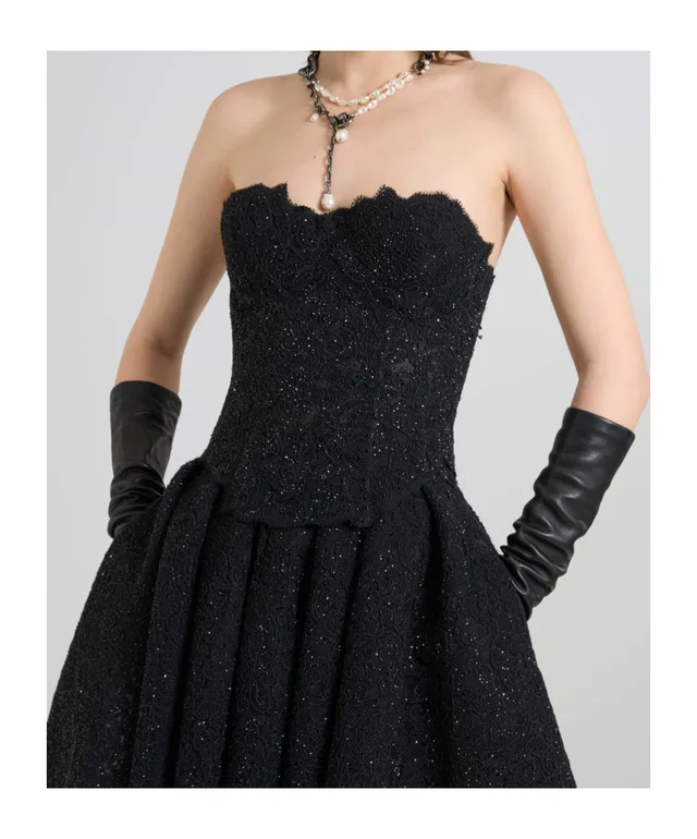 Ermanno Scervino Rebrode lace bustier with tone-on-tone crystals and V-shaped hem, photo 2 of 4 from SENSER