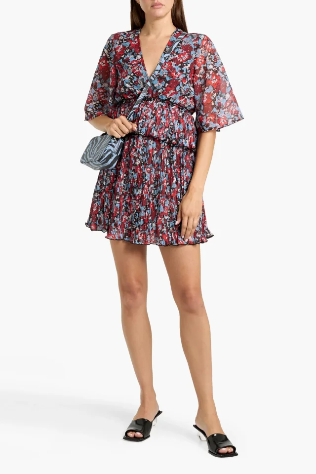 Ganni Pleated printed crepe de chine mini dress, photo 2 of 4 from THE OUTNET