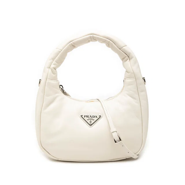 White Prada Mini Nappa Soft Padded Bag Satchel in White Nappa leather from Designer Revival