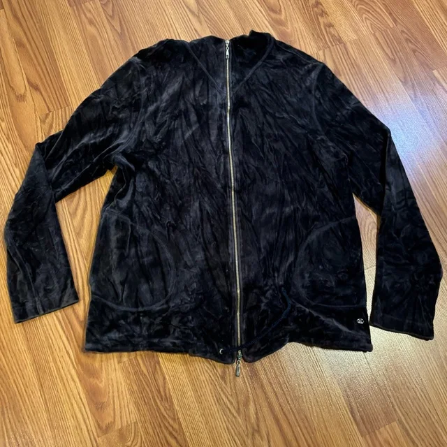 Escada Women's Gray Black Velvet Long Sleeve Zip- Up Hoodie Jacket Sz M Luxury in gray|black Velvet from Poshmark