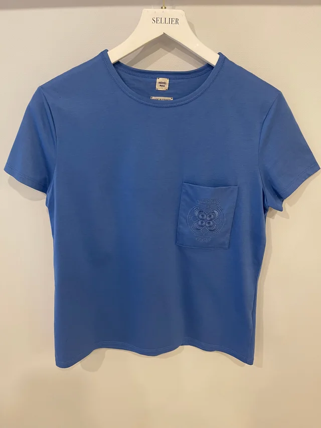 Hermès Blue T-Shirt with Logo Detail Size FR 38 (UK 10) in Blue from Sellier, photo 2 of 2
