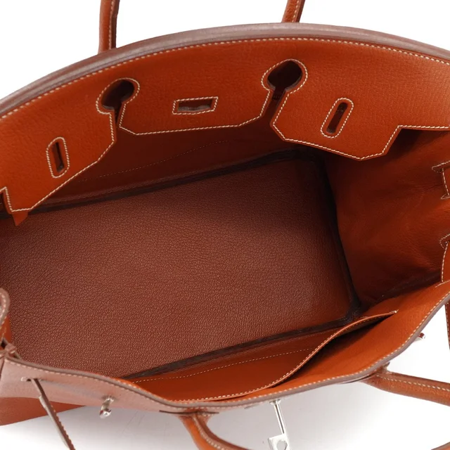 Hermès Haut A Courroies 32 Brique Chevre Hand Bag 2006 Square J Palladium Hardware in Goatskin from Luxury Promise, photo 3 of 11