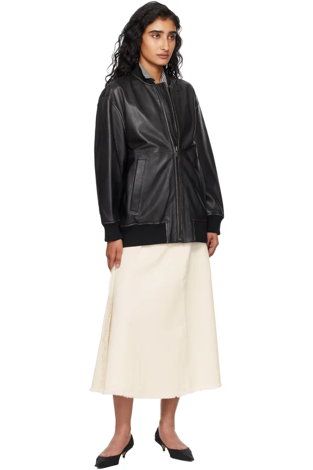 Weekend Max Mara Black Tattico Leather Jacket, photo 4 of 4 from SSENSE