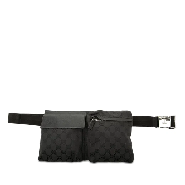 Black Gucci GG Canvas Double Pocket Belt Bag in Black Canvas from Designer Revival