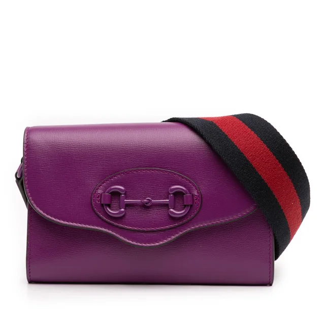 Purple Gucci Mini Leather Horsebit 1955 Web Crossbody in Purple Leather from Designer Revival