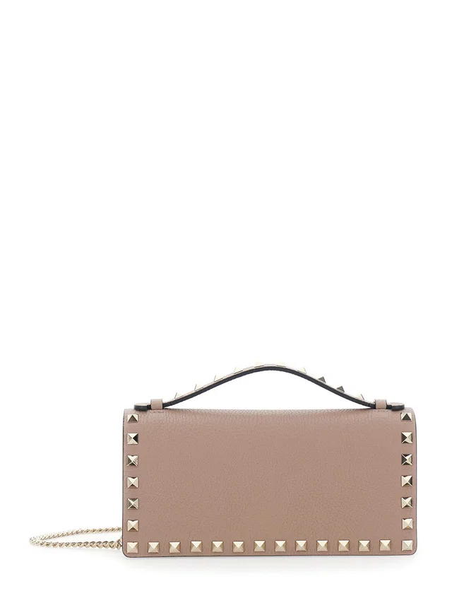 Valentino Garavani Rockstud-Embellished Leather Mini Bag — Pink Calf in Pink Leather from HEWI