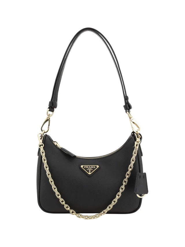 Prada Lux Shoulder Bag — Black Calf Leather Bos Taurus in Black Calfskin from HEWI