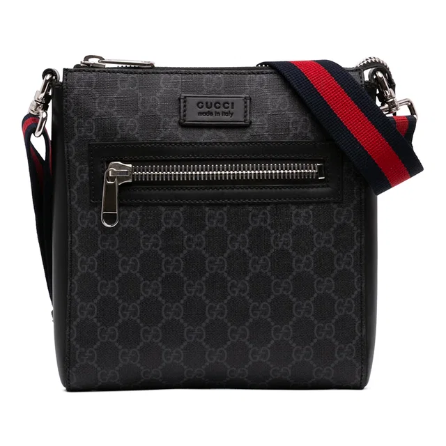 Black Gucci Small GG Supreme Web Messenger Bag in Black Coated canvas from Designer Revival