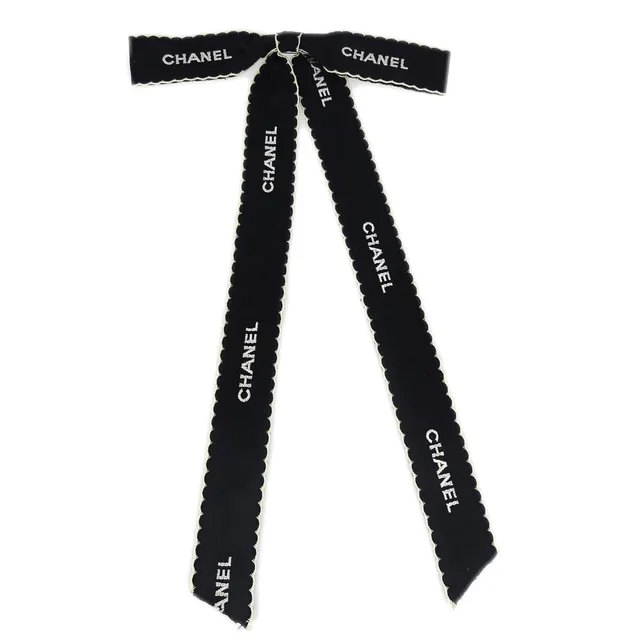 Chanel Bow Brooch Pin Black in Black Satin from AMORE Vintage Tokyo