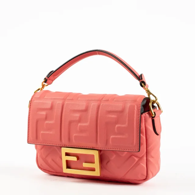 Fendi Pink FF Embossed Leather Mini Baguette Bag in Pink Leather from Labellov, photo 3 of 7