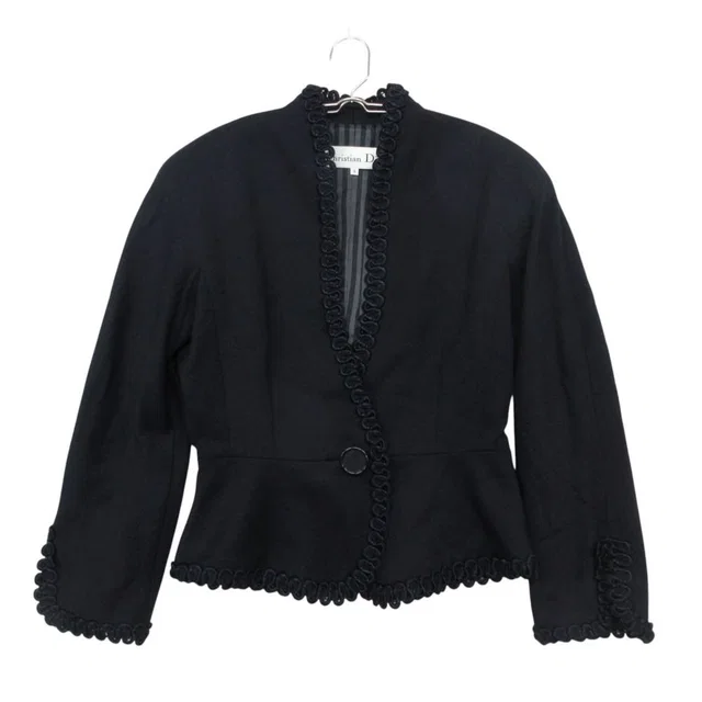 Dior Tailored Jacket Loopembroidery Fitted Outer Lining Stripe Navy in Navy Silk from The Reluxe