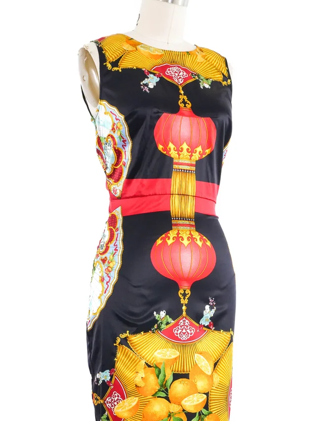 1998 Dolce & Gabbana Chinese Lantern Print Satin Dress in Satin from Arcade Vintage, photo 2 of 2