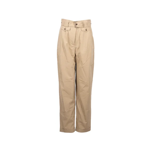Louis Vuitton Size 36 Straight Pants With Monogram Belt Cotton/Silk Beige in Beige Silk from EMIER