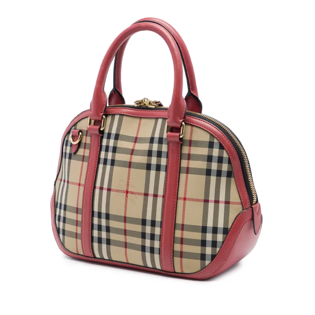 Pink Burberry Small Haymarket Check Nylon Orchard Bowling Bag Satchel in Pink Nylon from Designer Revival, photo 2 of 2