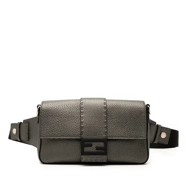 Gray Fendi Leather Selleria Convertible Baguette Satchel in Grey Leather from Designer Revival