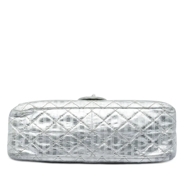 Silver Chanel Quilted Metallic Striped Aged Calfskin Reissue 2.55 Double Flap 226 Shoulder Bag in Silver Calfskin from Designer Revival, photo 2 of 2