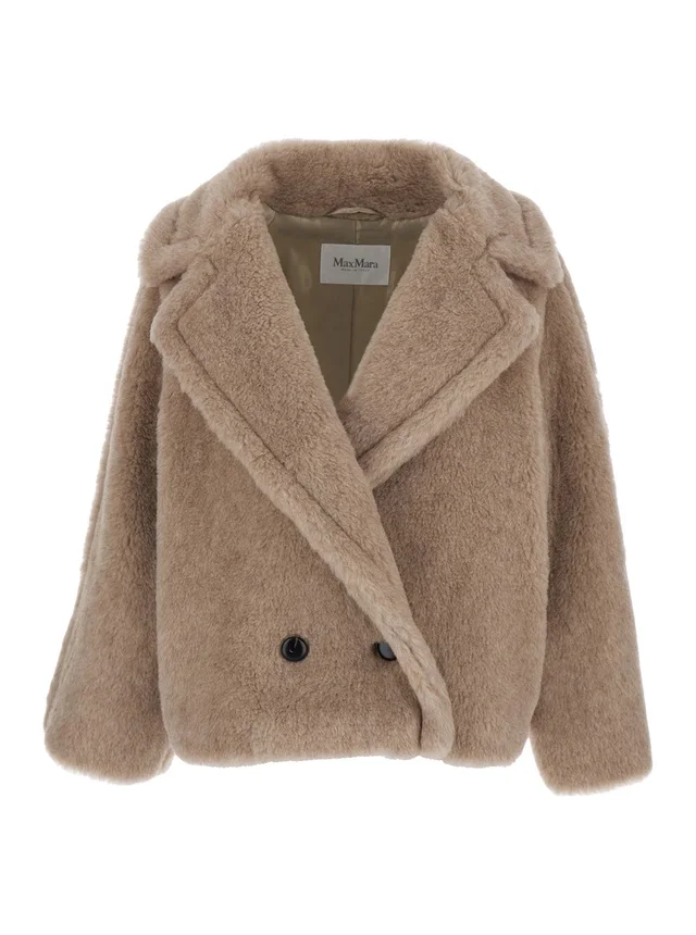 Max mara 'Cambusa' Beige Jacket Double-breasted with Notched Revers Wide in Fur Woman in Beige 63% Alpaca 26% Cashmere 11% Silk, photo 2 of 6 from Gaudenzi Boutique
