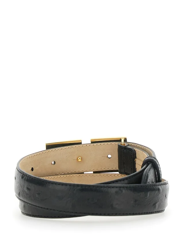 ELISABETTA FRANCHI Black Belt 'CT25S62E2110' with Leather Logo Detail in Black, photo 5 of 6 from Gaudenzi Boutique