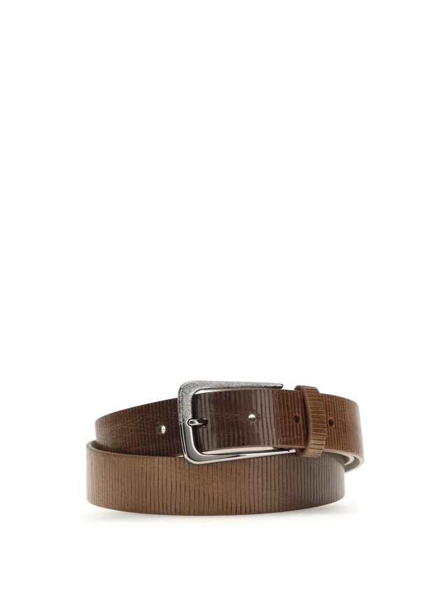 Brunello Cucinelli Hand-Carved Calf Leather Belt — Brown Bos Taurus in Brown Calfskin from HEWI