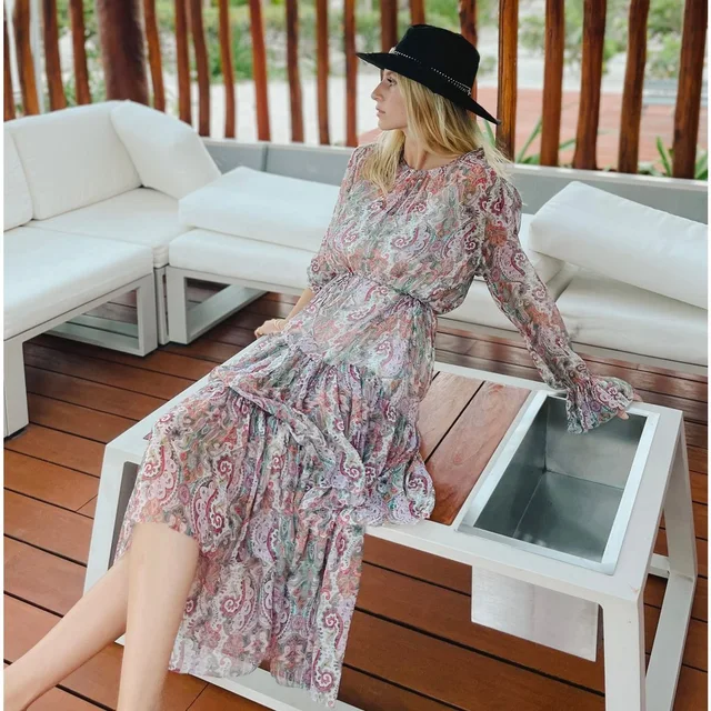 Zimmermann Silk Paisley Floral Tiered Dress Long Sleeves Asymmetric Hem Medium in pink|purple Silk from Poshmark