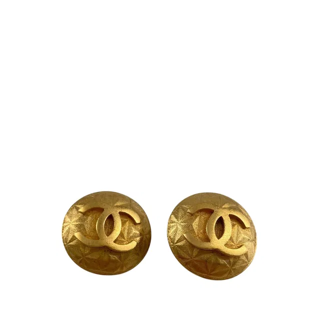 Gold Chanel CC Gold Plated Round Clip On Earrings in Gold from Designer Revival