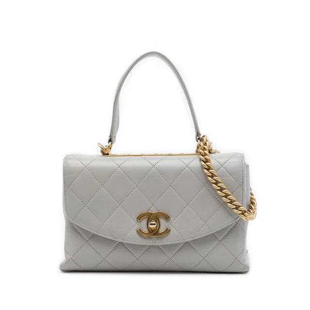 Gray Chanel Medium Lambskin Trendy Spirit Top Handle Bag Satchel in Grey Lambskin from Designer Revival