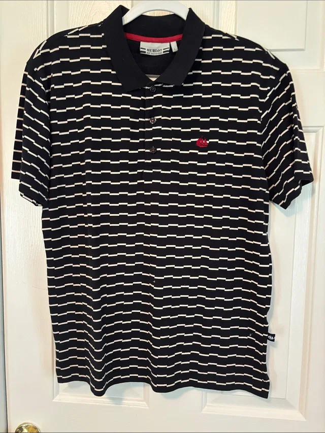 Hublot Navy & White Striped Polo With Red Crest in black|white from Poshmark