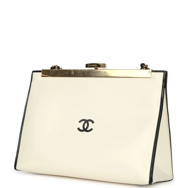 Chanel "Shop By Night" Clutch Bag White, Black Printed Calfskin Gold Hardware in Black Calfskin from Madison Avenue Couture, photo 5 of 9