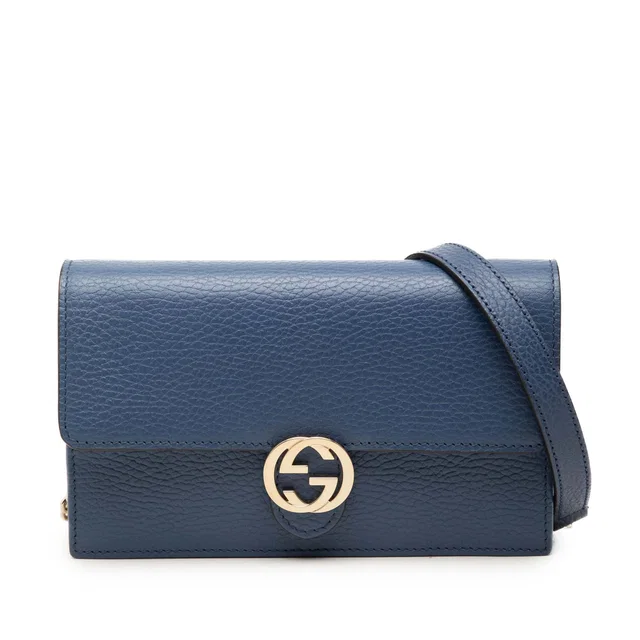 Blue Gucci Dollar Calfskin Interlocking G Wallet on Chain Crossbody Bag in Blue Calfskin from Designer Revival