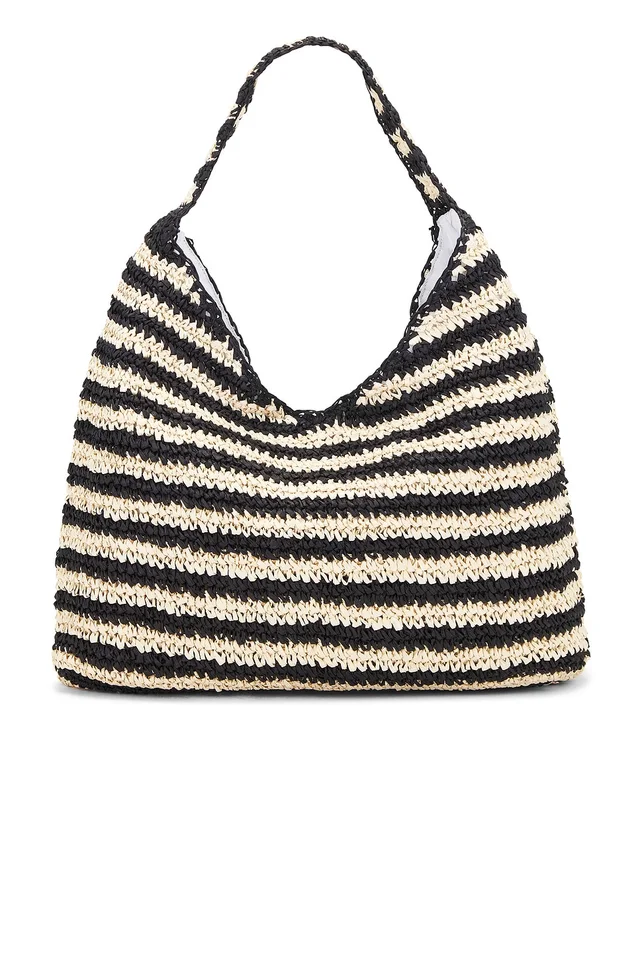 Seafolly Raffia Stripe Tote in Natural & Black, photo 2 of 4 from REVOLVE (Canada)