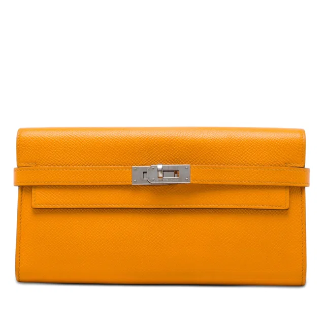 Orange Hermès Epsom Kelly Longue Wallet Long Wallets in Orange Epsom leather from Designer Revival