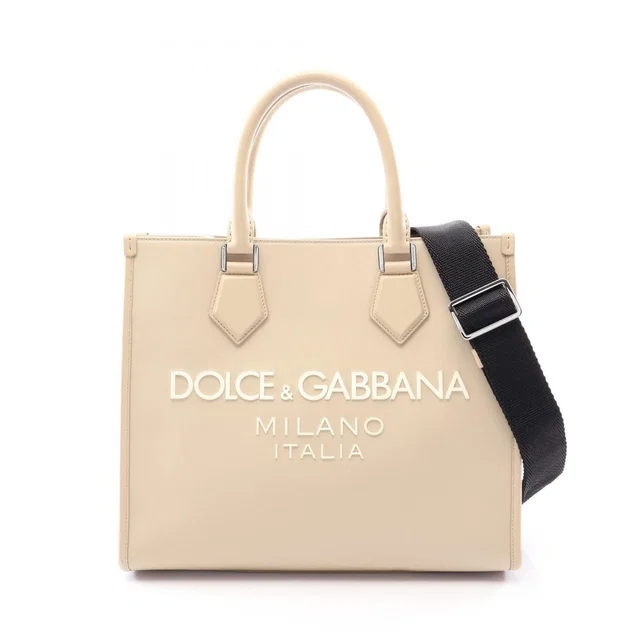 Dolce & Gabbana Tote Bag Logo Shopping Small 2-Way Beige Nylon Leather in Beige Nylon from The Reluxe