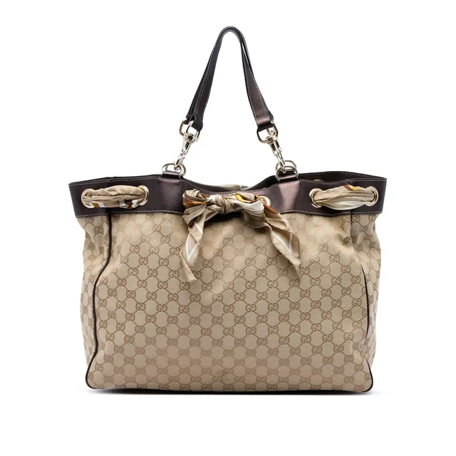 Beige Gucci Large GG Canvas Positano Tote in Beige Canvas from Designer Revival