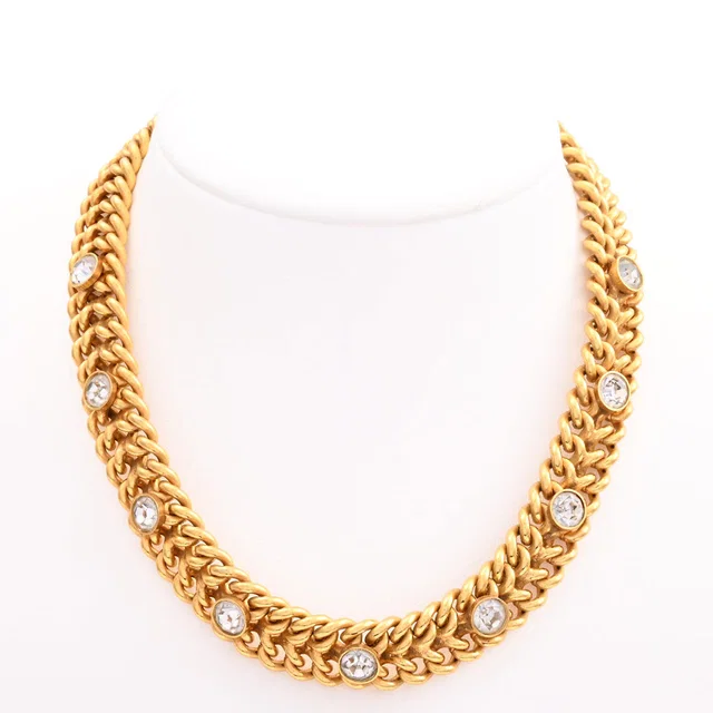 Celine Rhinestone Triomphe Choker in Gold in Gold from VINTAGE QOO TOKYO