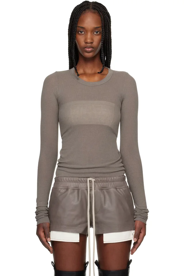 Gray Temple Cropped Rib LS T-shirt, image 1 of 1 from SSENSE