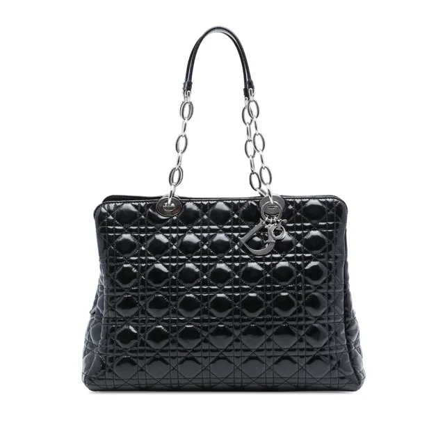 Black Dior Large Patent Cannage Soft Zipped Lady Dior Shopping Tote in Black Patent leather from Designer Revival